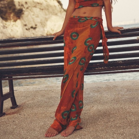 Zara Orange Rust Pareo Wrap Pants Medium - Picture 3 of 4